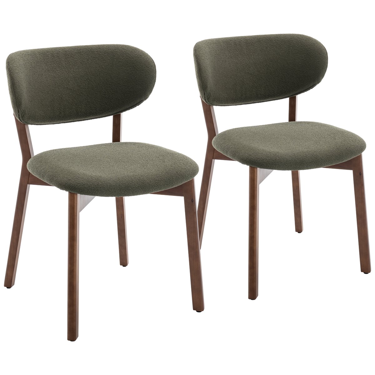 Lot de 2 chaises en bois et tissu boucle, AURA vert kaki, bois foncé, HAPPY GARDEN