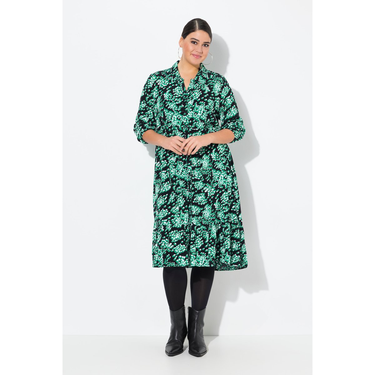 Robe chemisier coupe évasée noir, ULLA POPKEN