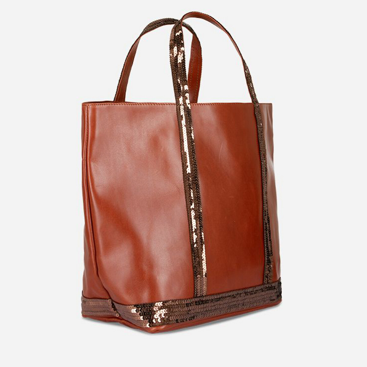 Medium Leather Tote Bag with Sequin Trim brown, VANESSA BRUNO