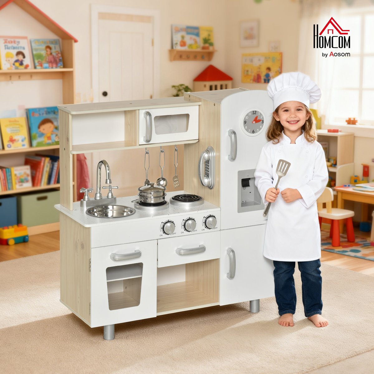 Ensemble de cuisine pour enfants Panneaux MDF blanc, HOMCOM