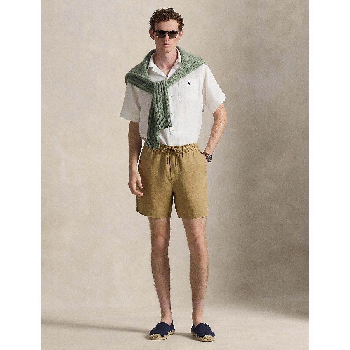Linen Prepster Polo Shorts 15cm coffee, POLO RALPH LAUREN