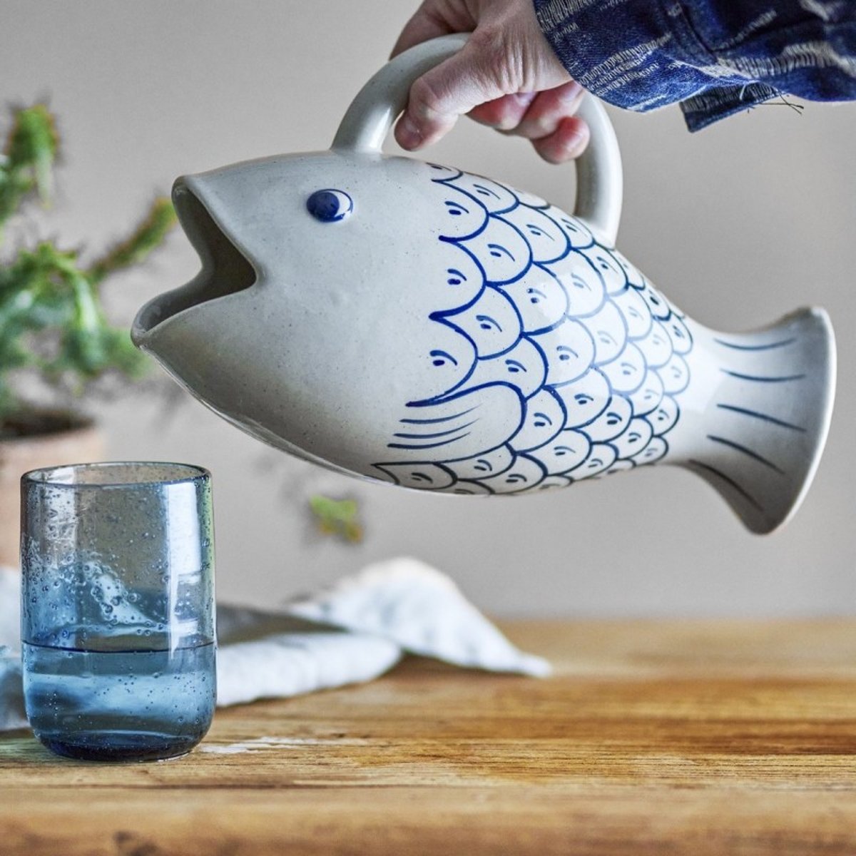 Pichet poisson céramique EIMY bleu, BLOOMINGVILLE