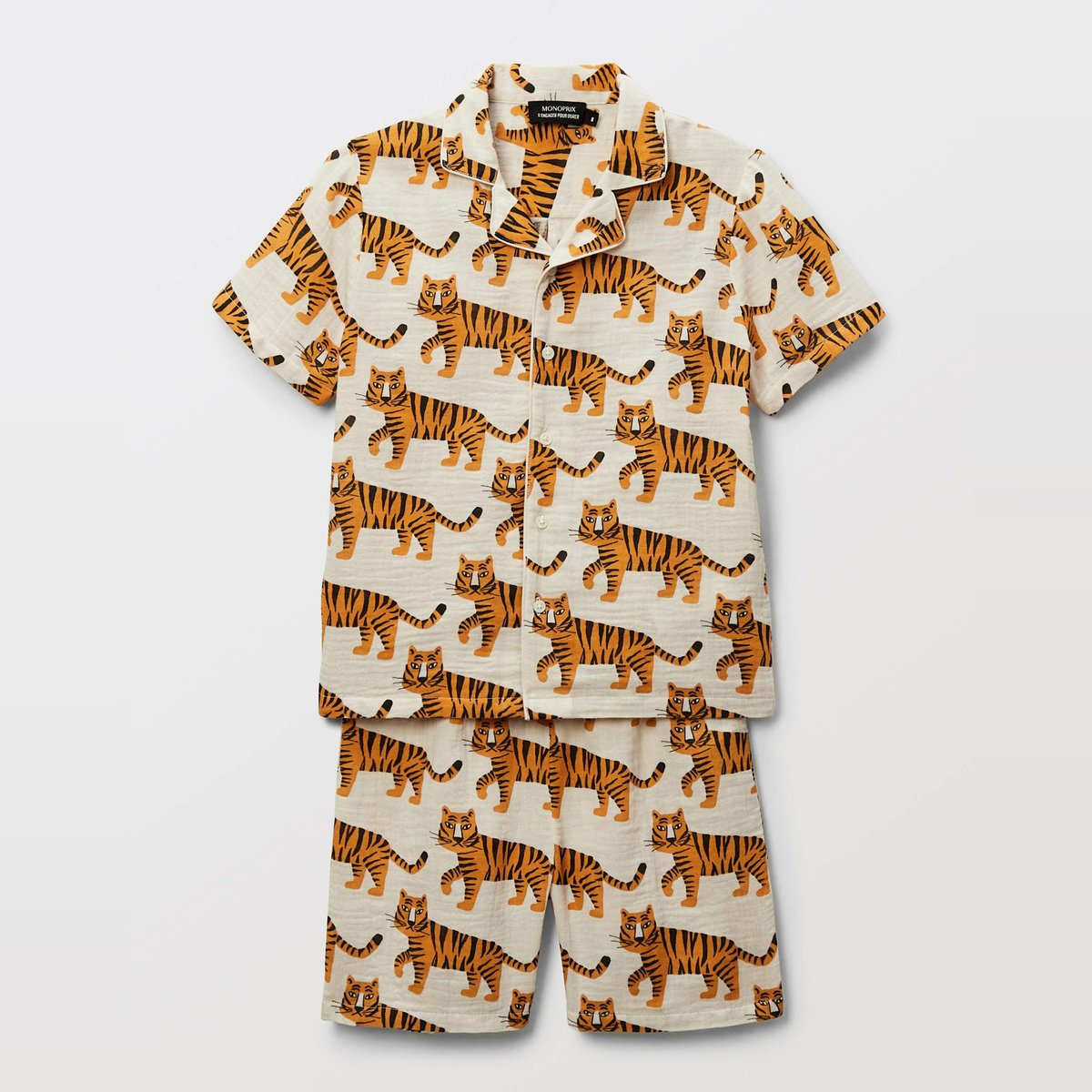 Pyjama chemise short imprimé en gaze de coton BIO GOTS naturel, MONOPRIX