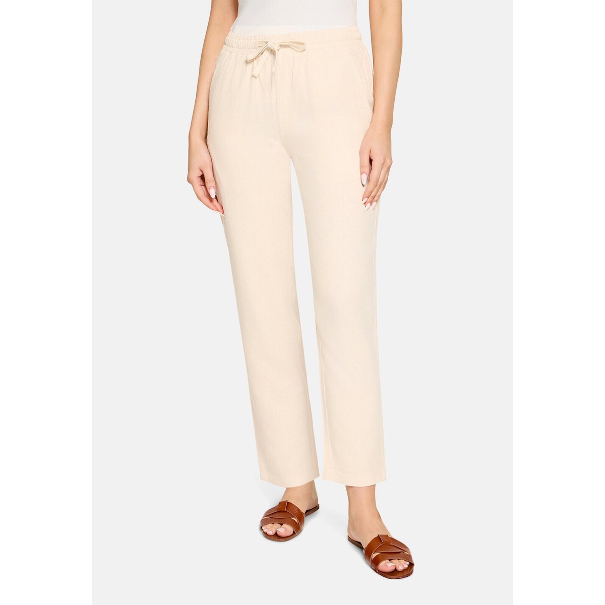 Pantalon en lin unicolore oat milk, CARTOON