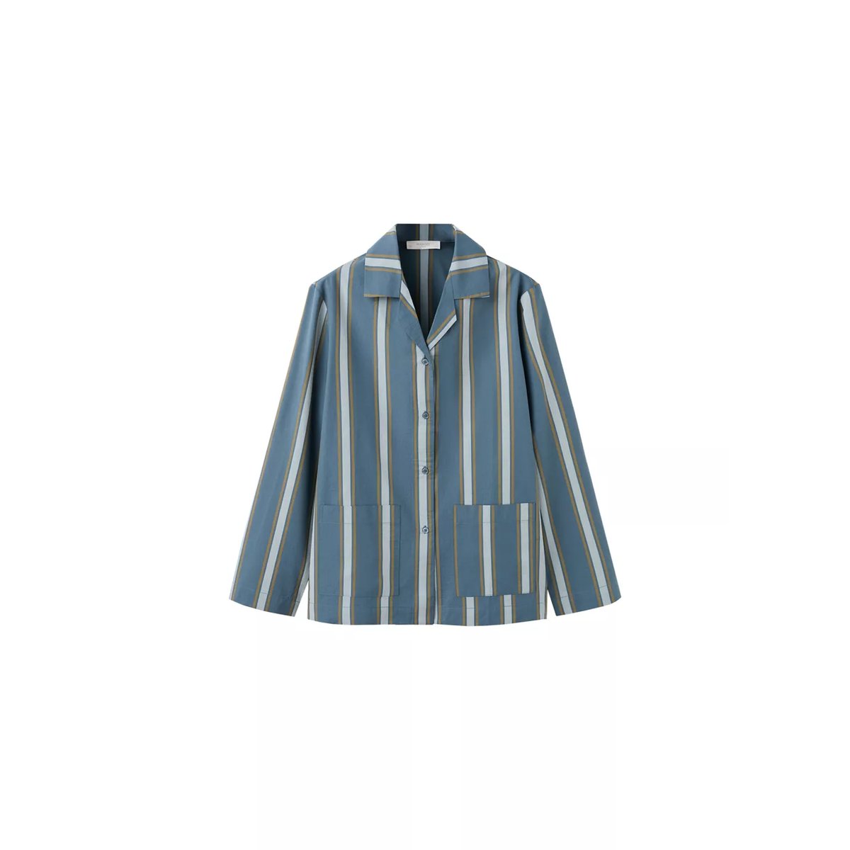 Chemise de pyjama à manches longues motifs rayés turquoise, MANGO