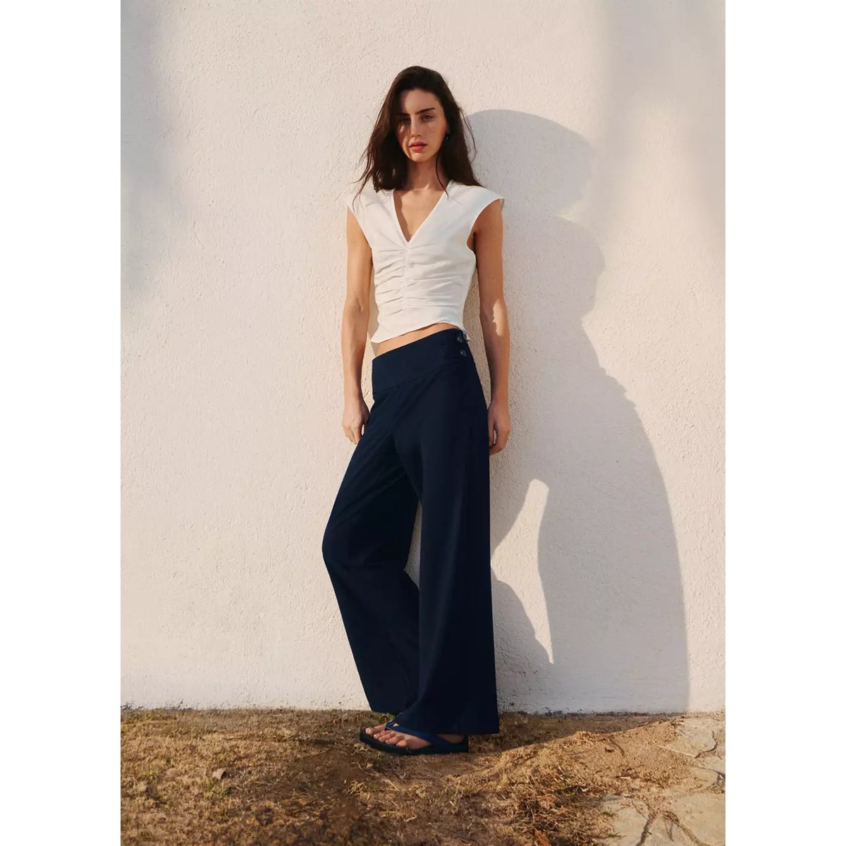 Top 100 % coton froncé blanc cassé, MANGO TEEN