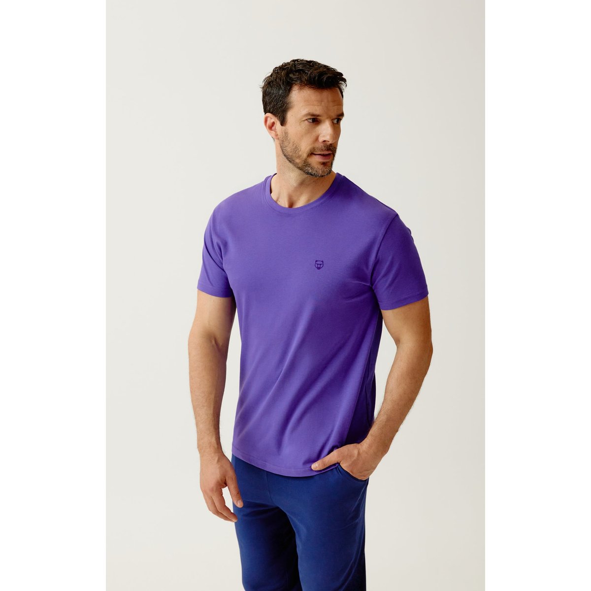 Tee-shirt en jersey de coton léger couleur unie Violet violet, ARTHUR