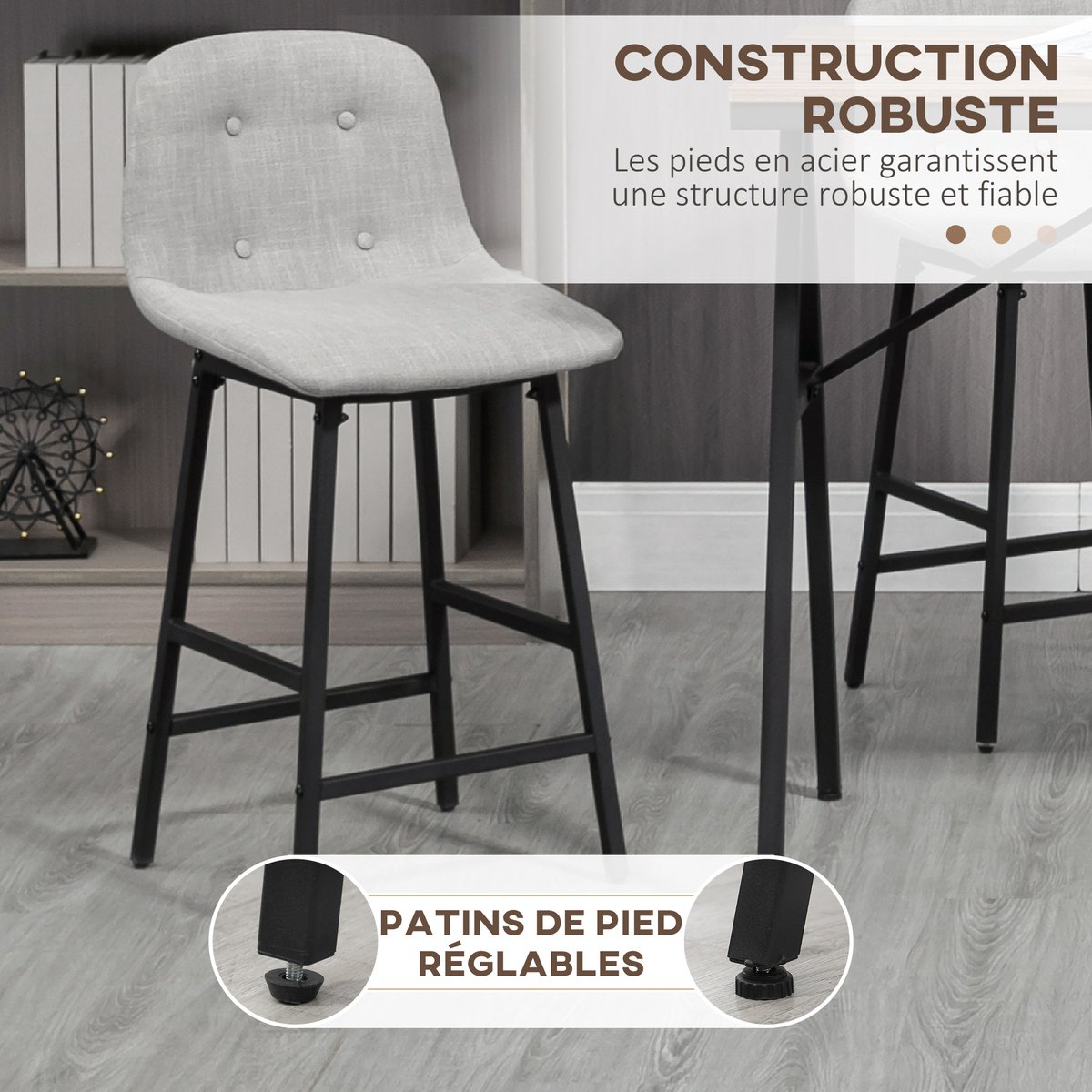 Ensemble de table de bar Acier Gris clair gris clair, bois, noir, HOMCOM