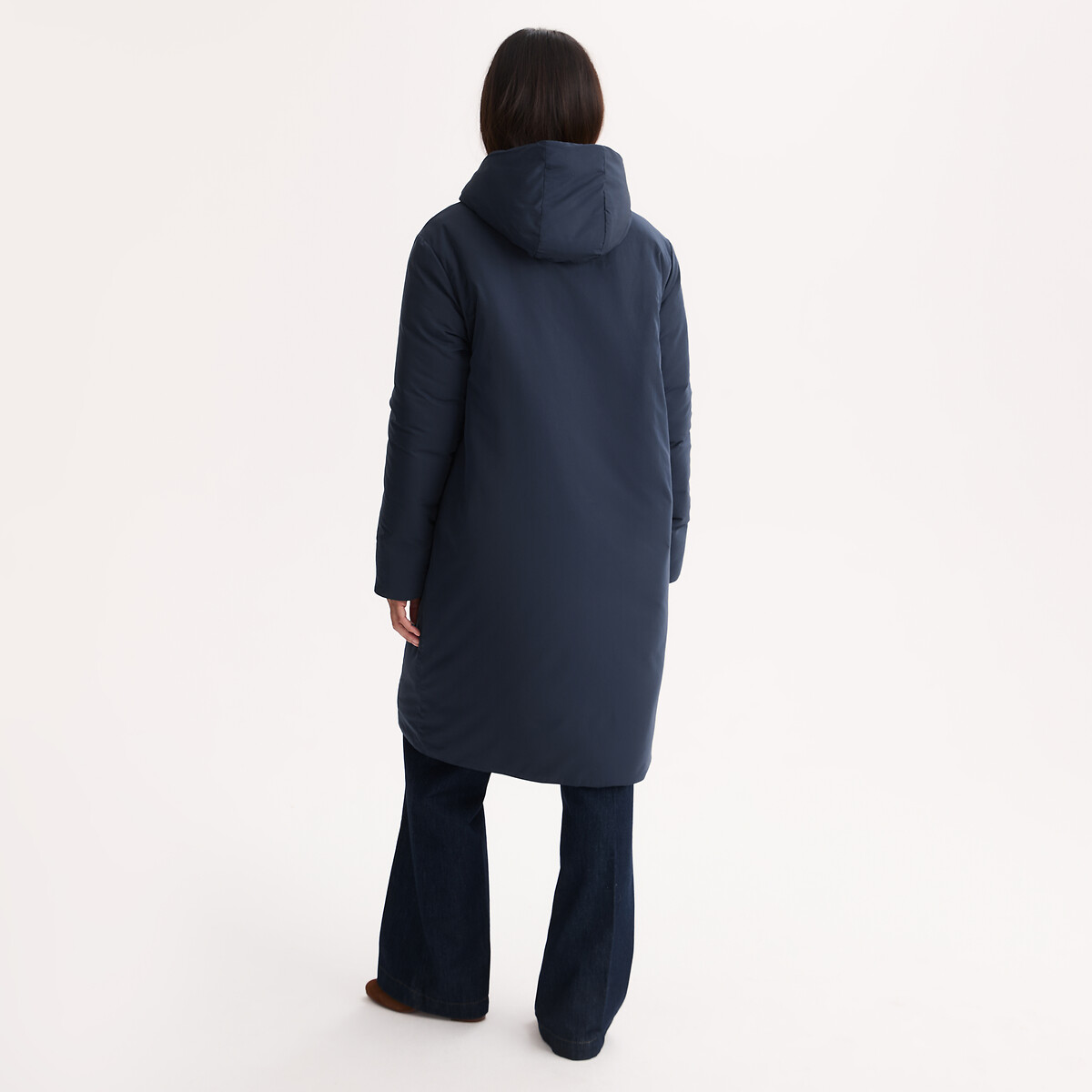 Doudoune mi-longue, à capuche, avec écharpe amovible bleu marine, ANNE WEYBURN