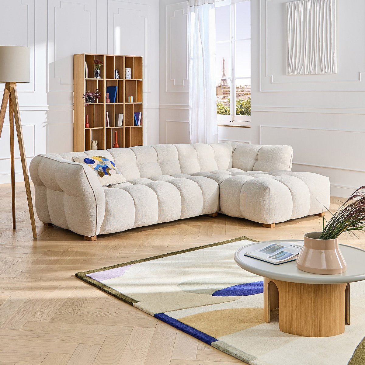 Tapis de salon laine AUBIN kaki, bleu roi, beige, multicolore, HABITAT