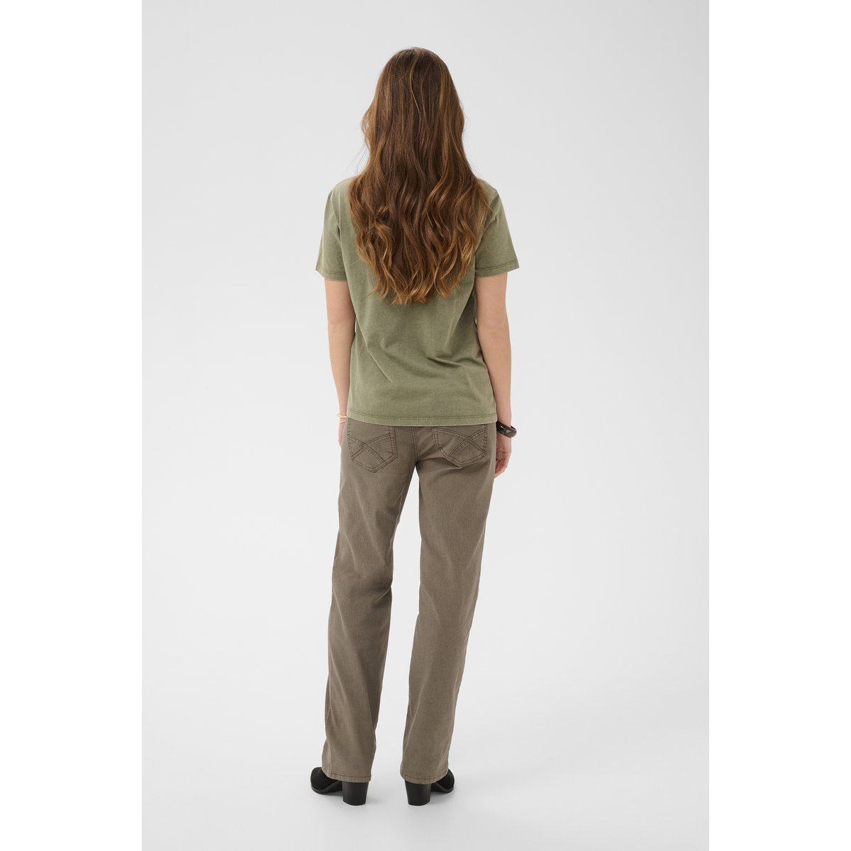 T-shirt à manches courtes vert mulled basil w. bleached birds, CREAM