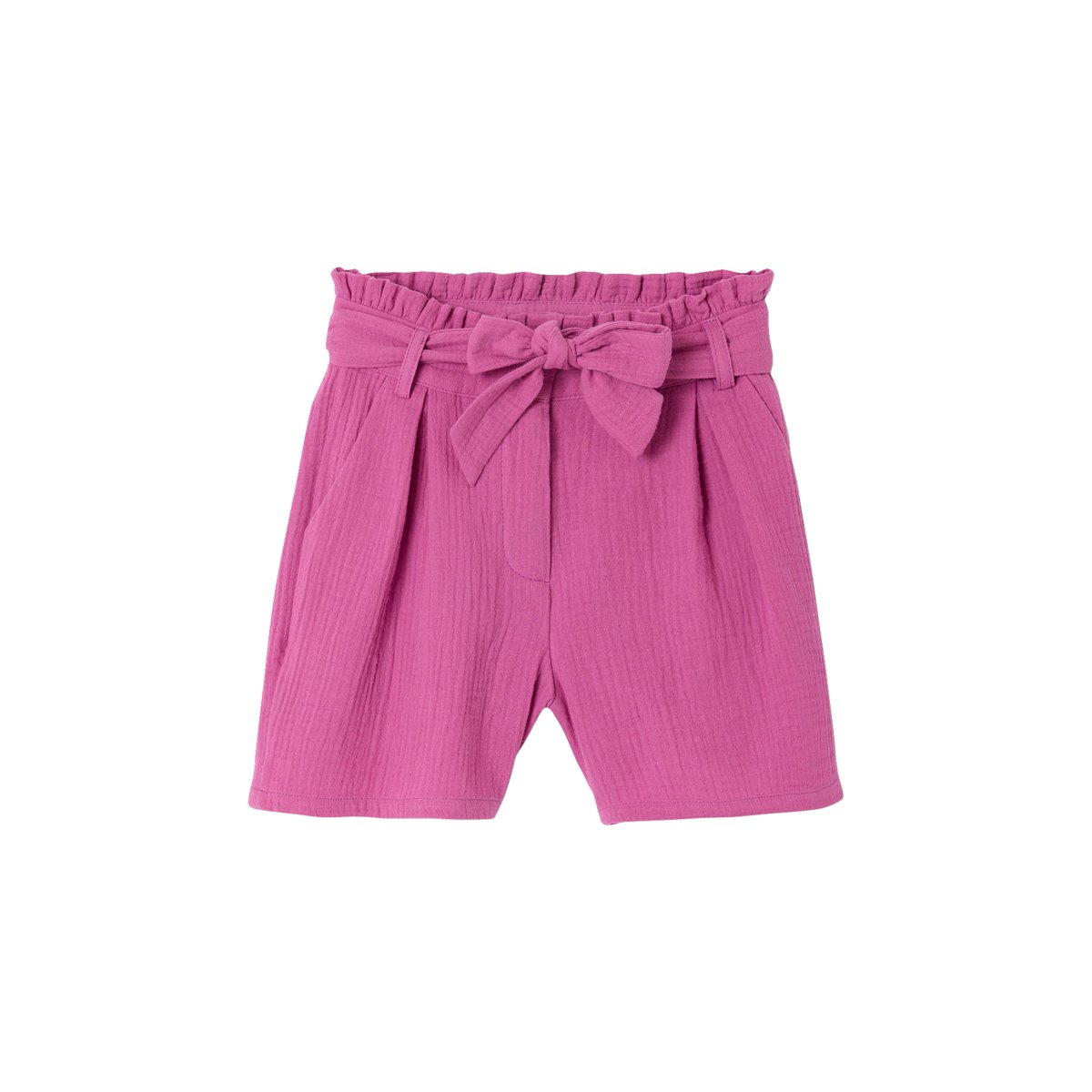 Short en gaze de coton avec ceinture violet, VERTBAUDET