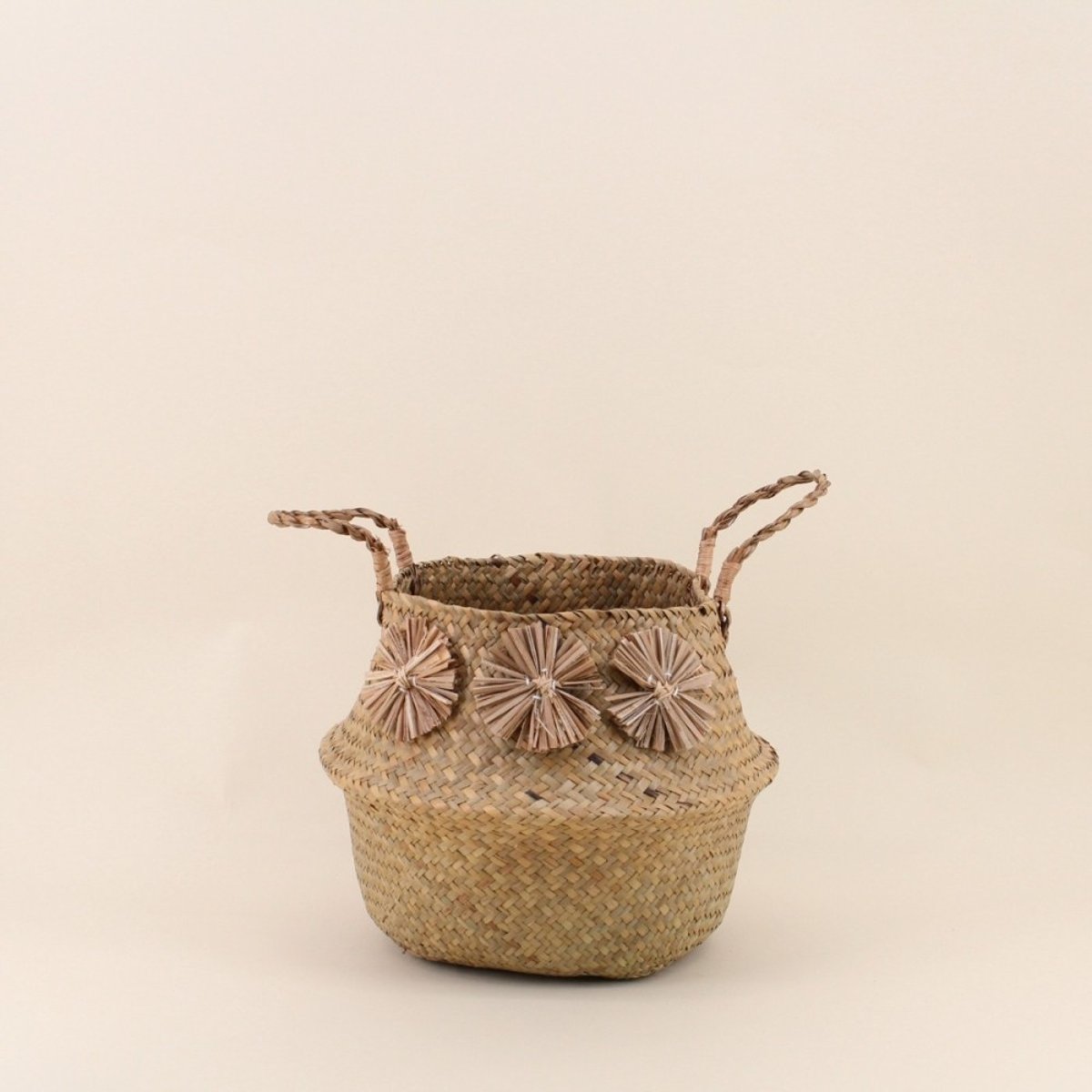 Set de 3 paniers en fibres naturelles avec pompons naturel, ORNAMI