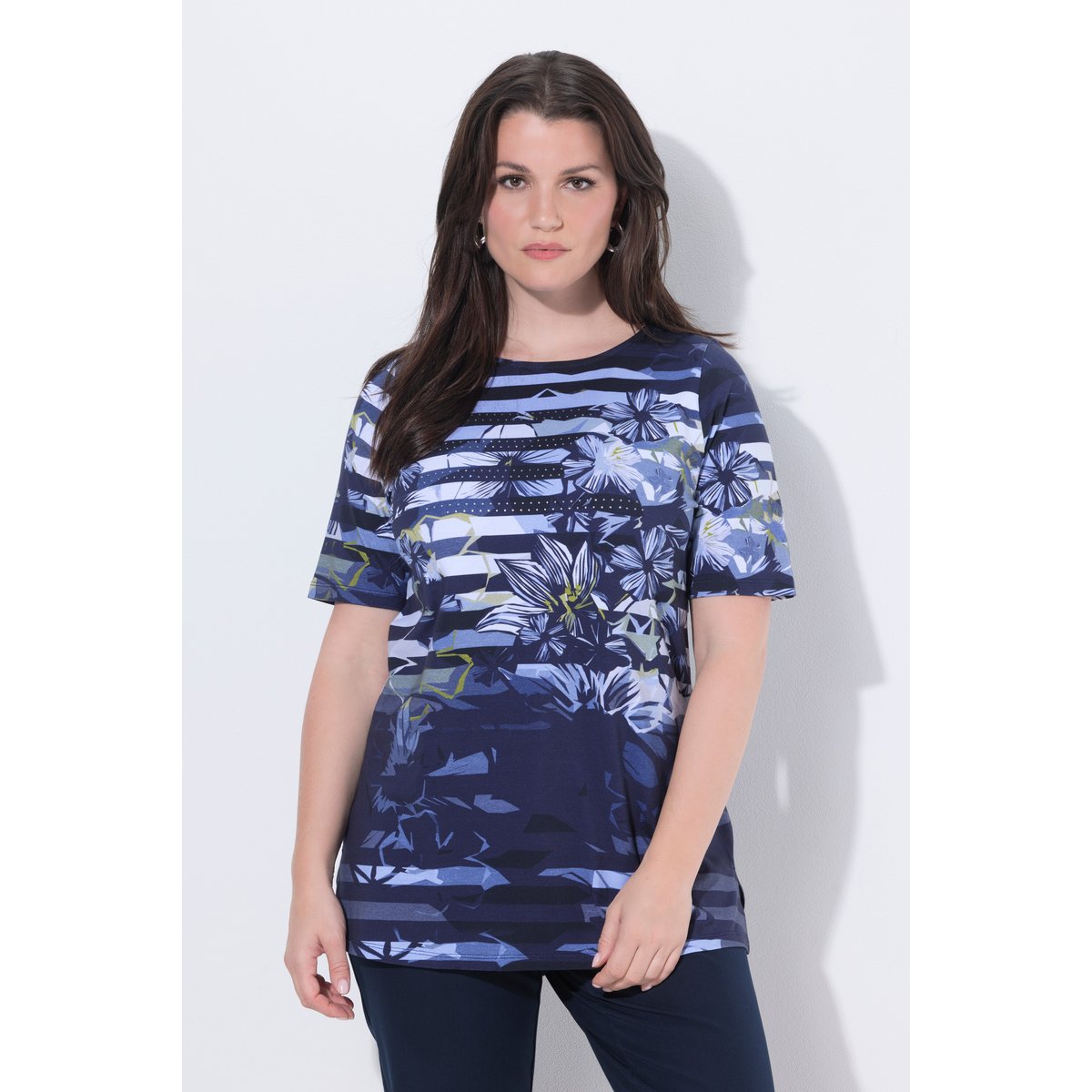 T-shirt en coton Pima marine foncé, ULLA POPKEN
