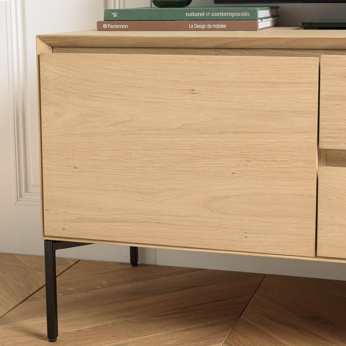 Meuble TV contemporain bois couleur naturelle 1 porte 2 tiroirs MAYENCE bois, PIER IMPORT