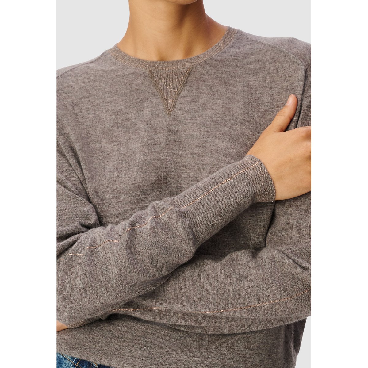 Pull tricot détail fil textile marron, IKKS