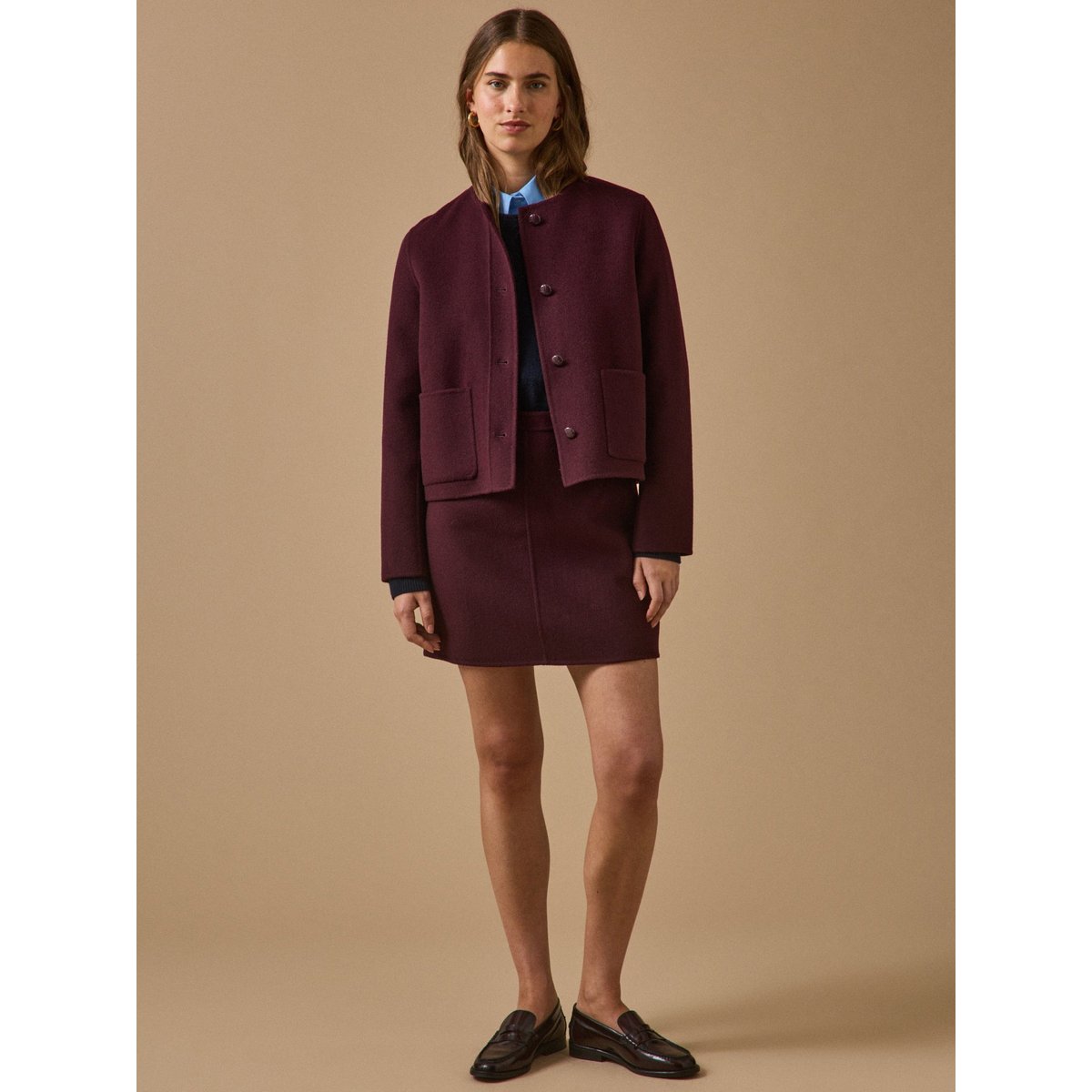 Jupe courte lainage double face bordeaux fonce, CYRILLUS