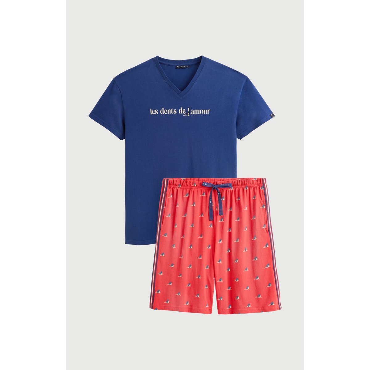 Pyjashort en coton imprimé Les dents de l'amour rouge, ARTHUR