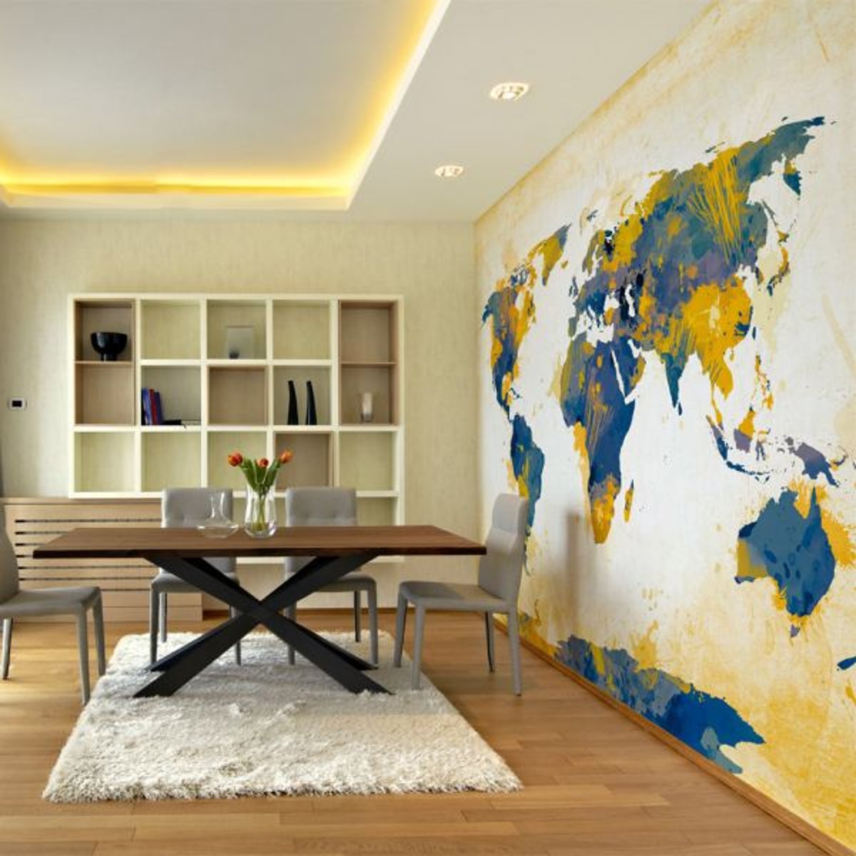 Papier peint intissé panoramique Carte du monde Map of the World - Sun and sky bleu, EDEN
