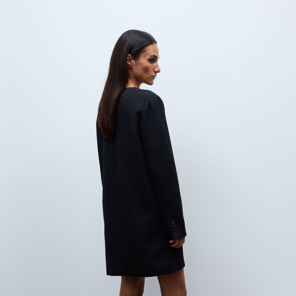 Robe courte unie contenant de la laine noir, MONOPRIX