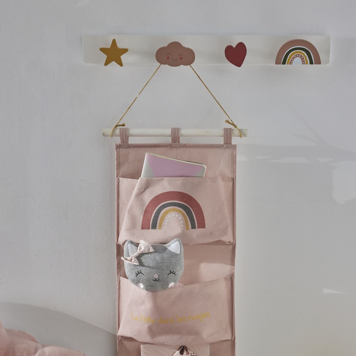 Rangement mural tissu LA TETE DANS LES NUAGES rose, FACTORY