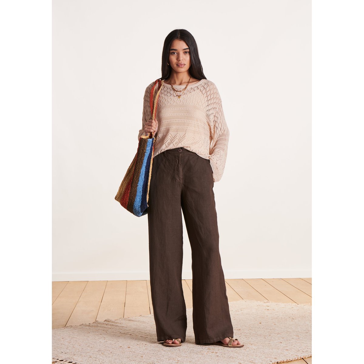 Pantalon droit et large en lin taille haute baobab, LA FEE MARABOUTEE