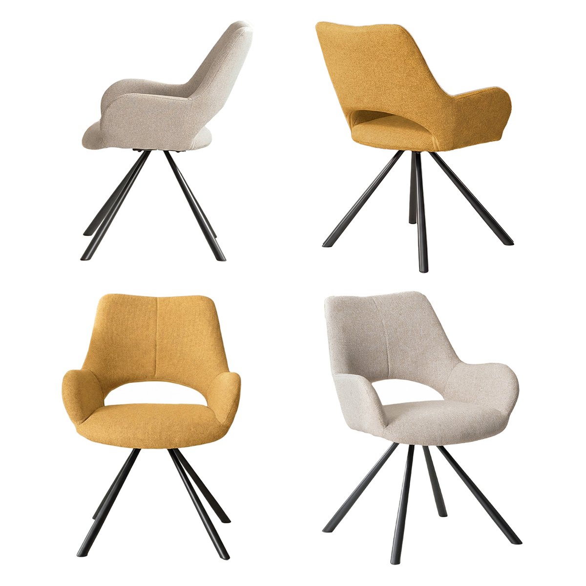 Lot de 4 chaises de salle à manger style scandinave, BETH kaki et jaune, MEUBLES COSY