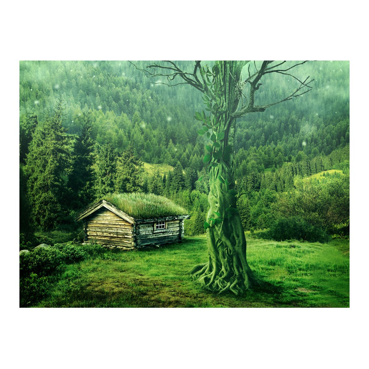Papier peint intissé panoramique Paysage Green seclusion beige, EDEN