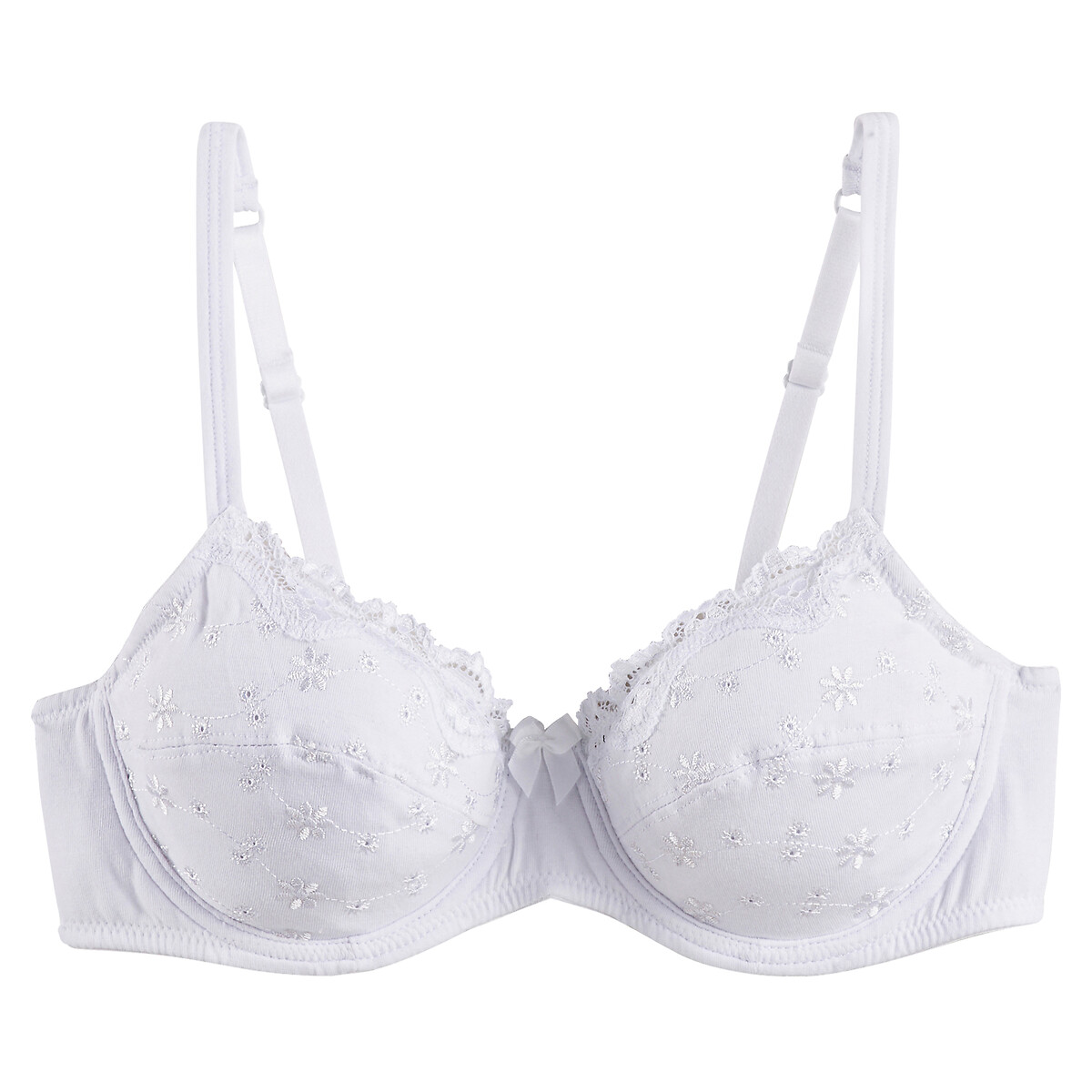 Omsluitende BH in geborduurd katoen, Galya wit, LA REDOUTE COLLECTIONS
