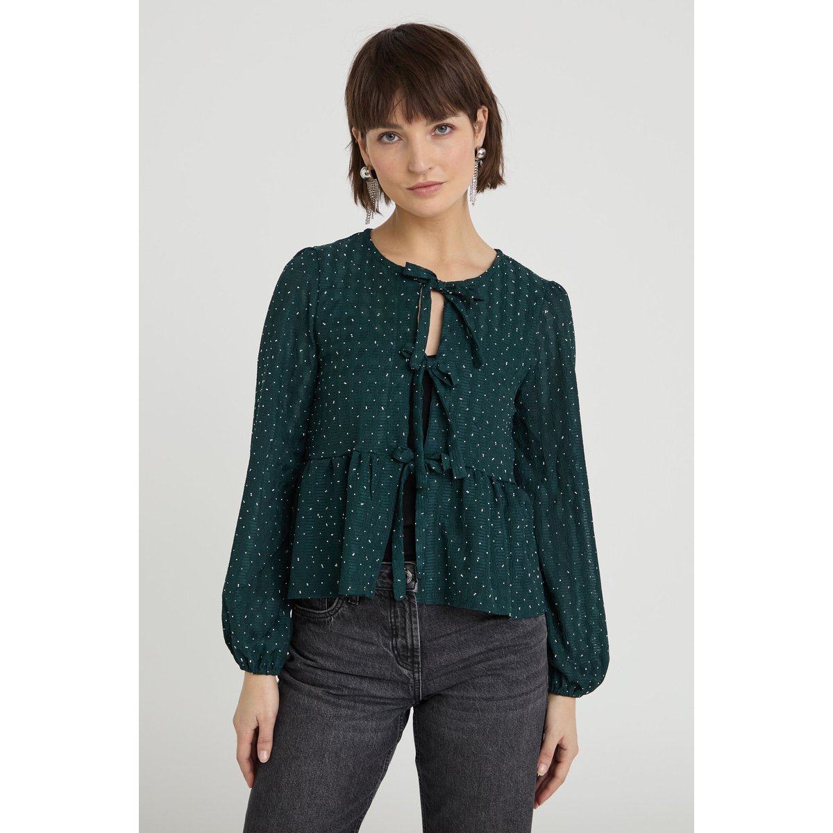 Blouse nouée strass vert foncé, CACHE CACHE