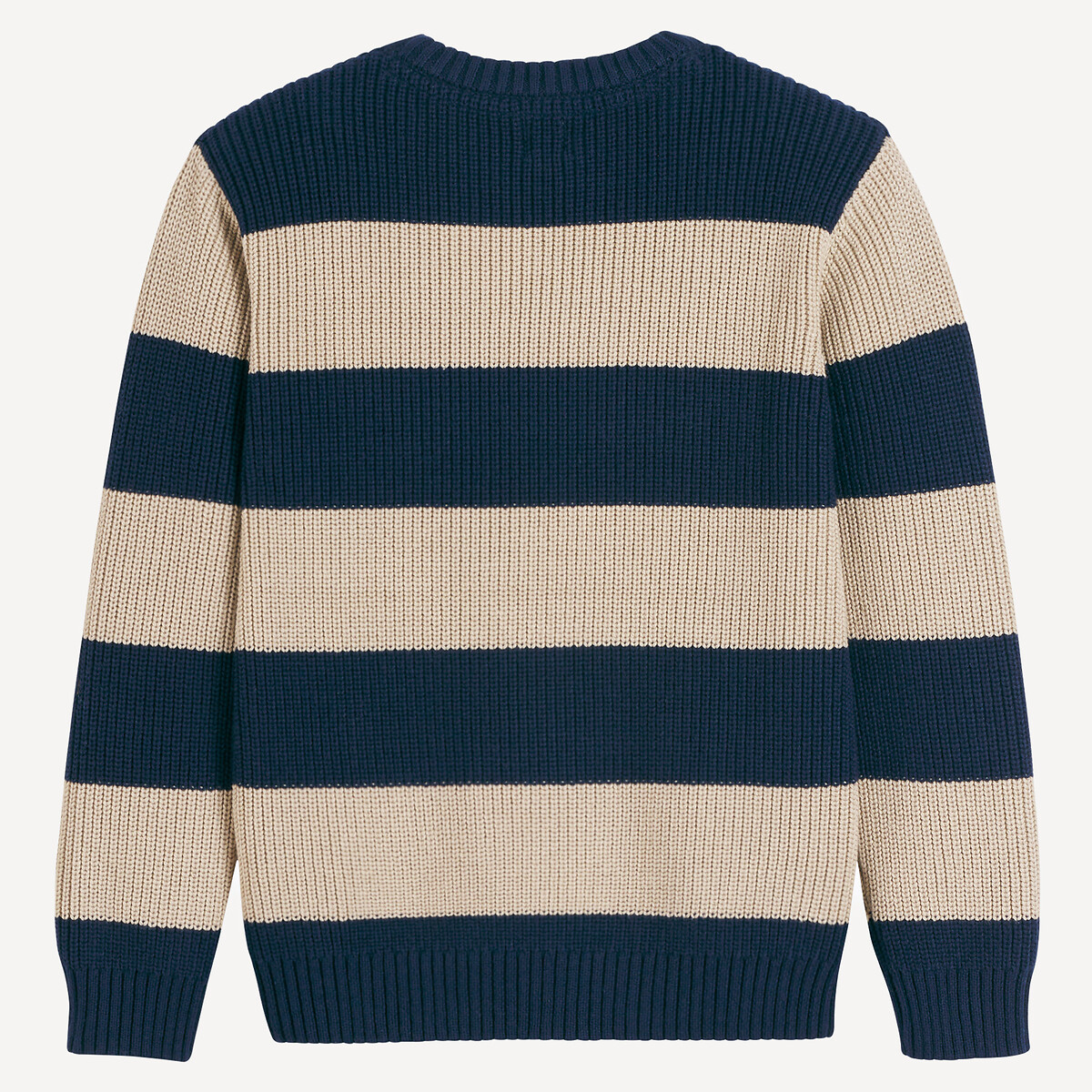 Striped Chunky Knit Jumper with Crew Neck navy/beige, LA REDOUTE COLLECTIONS