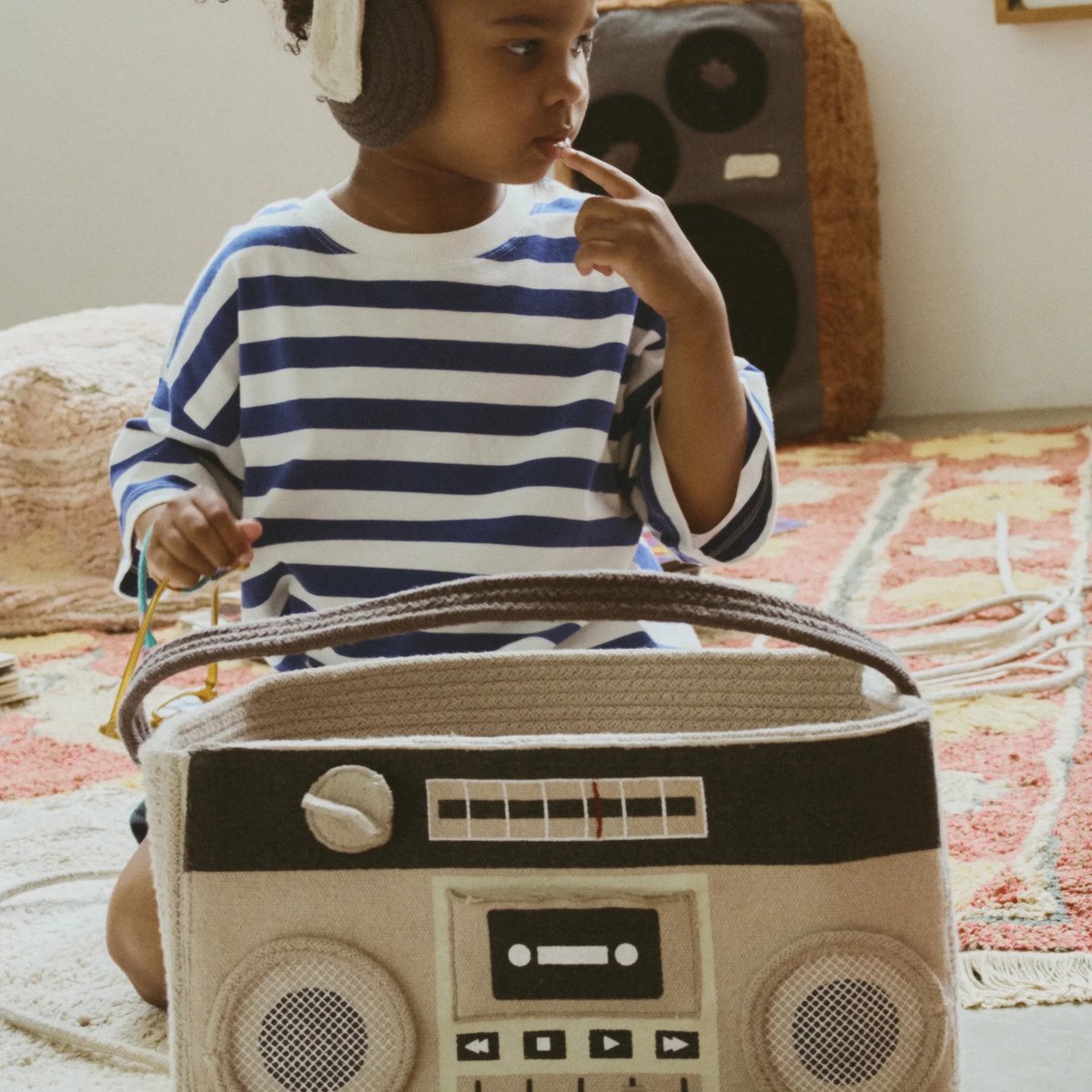 Panier Boombox MUSIC STUDIO gris clair, gris foncé, blanc, naturel, LORENA CANALS