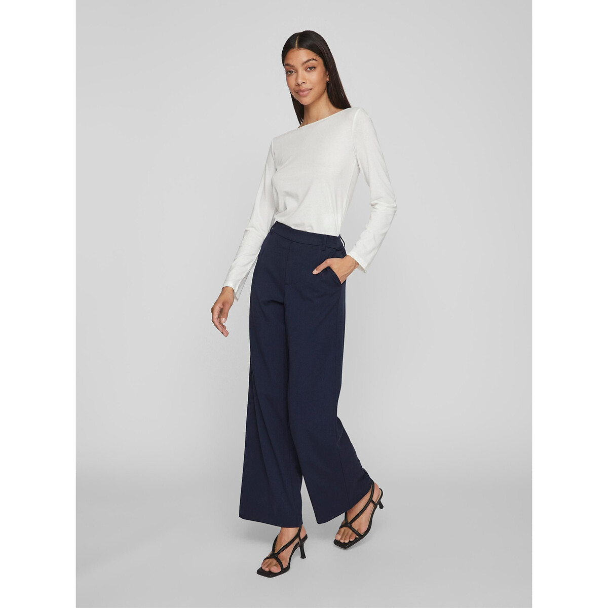 Pantalon large, taille haute marine, VILA