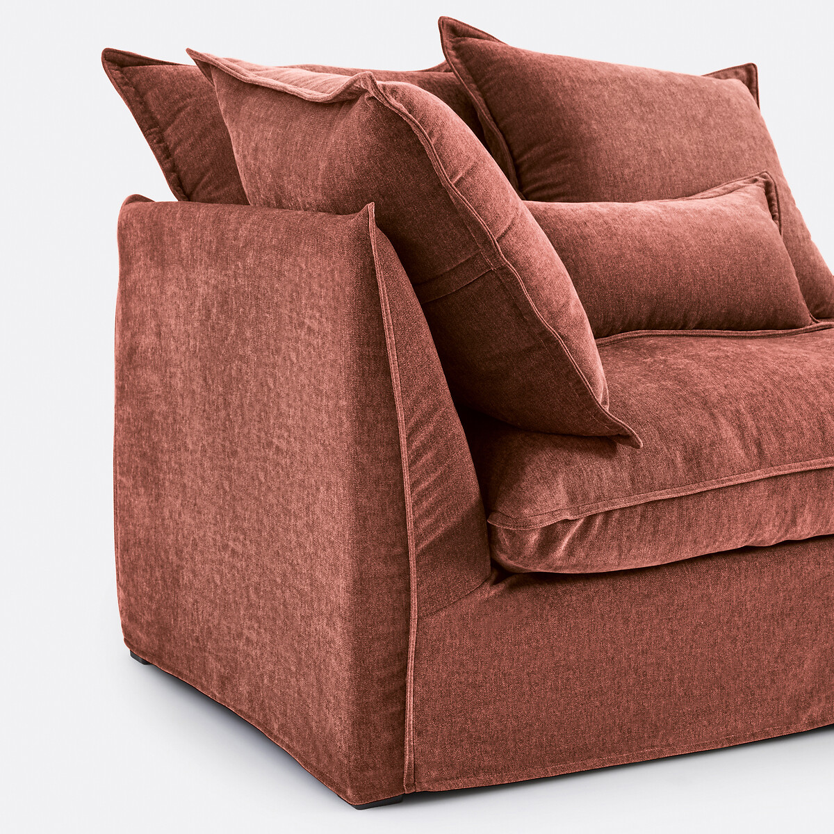 Longchair rechts, afneembare hoes, in gemêleerd polyester, ODNA roze steenrood, LA REDOUTE INTERIEURS