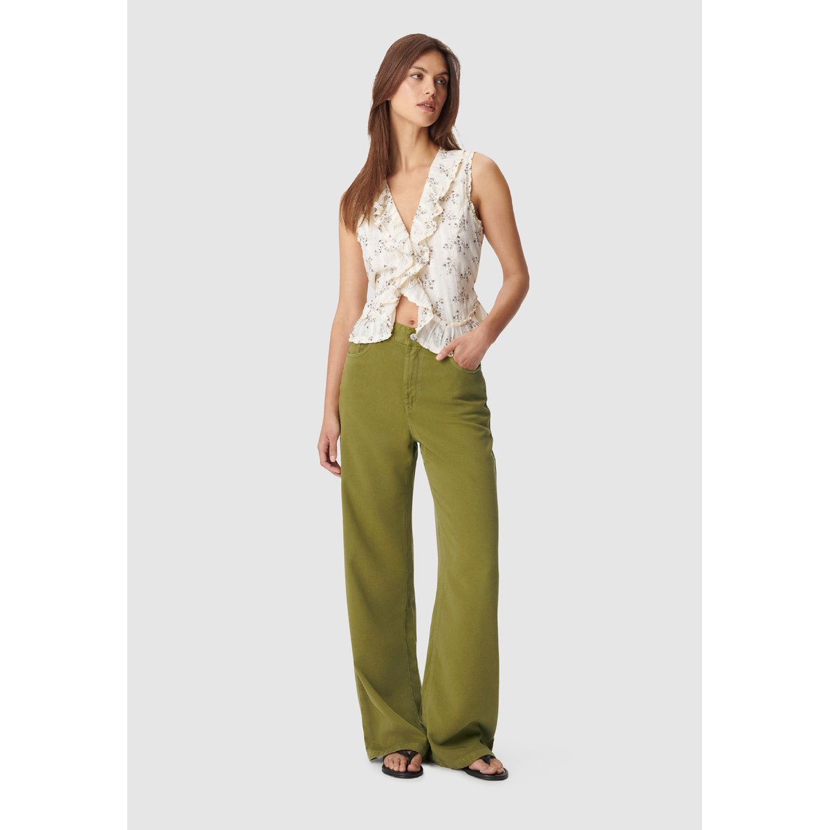 Jean large Lyocell® taille haute EDIE vert, IKKS