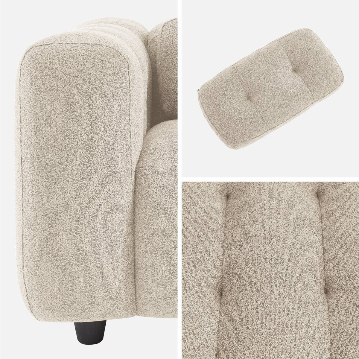 Fauteuil capitonné tissu bouclette texturée LEON beige, SWEEEK