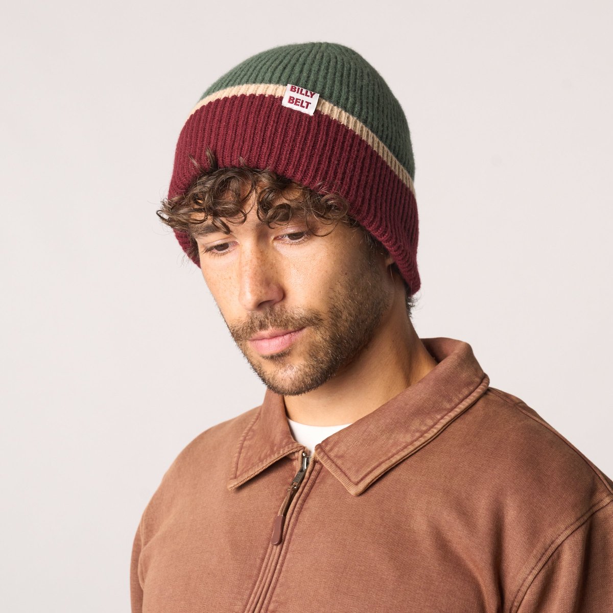 Bonnet en laine vert et bordeaux, BILLYBELT