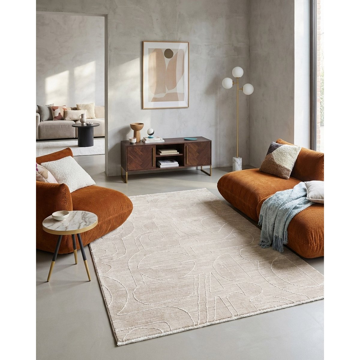 WECONhome Beatle-B par Esprit, tissé machine, tapis poils courts, motif graphique avec effet relief, certifié OEKO-TEX® , Beatle-B beige multicolore, ESPRIT