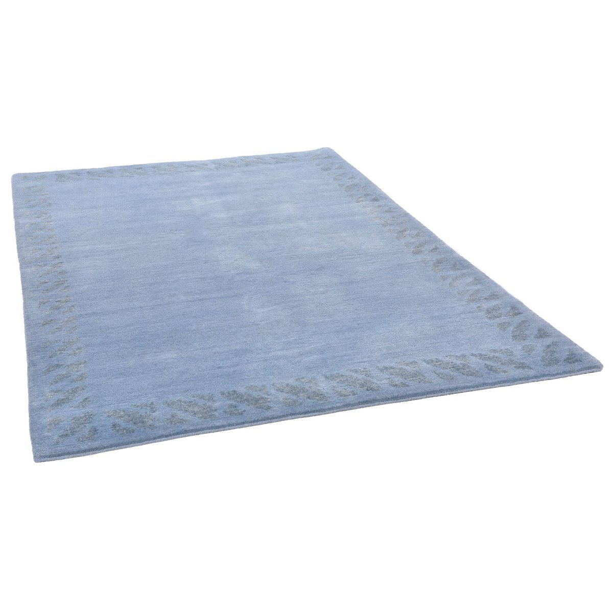 Tapis salon Tibet Loft noué main laine soie bleu clair, THEKO