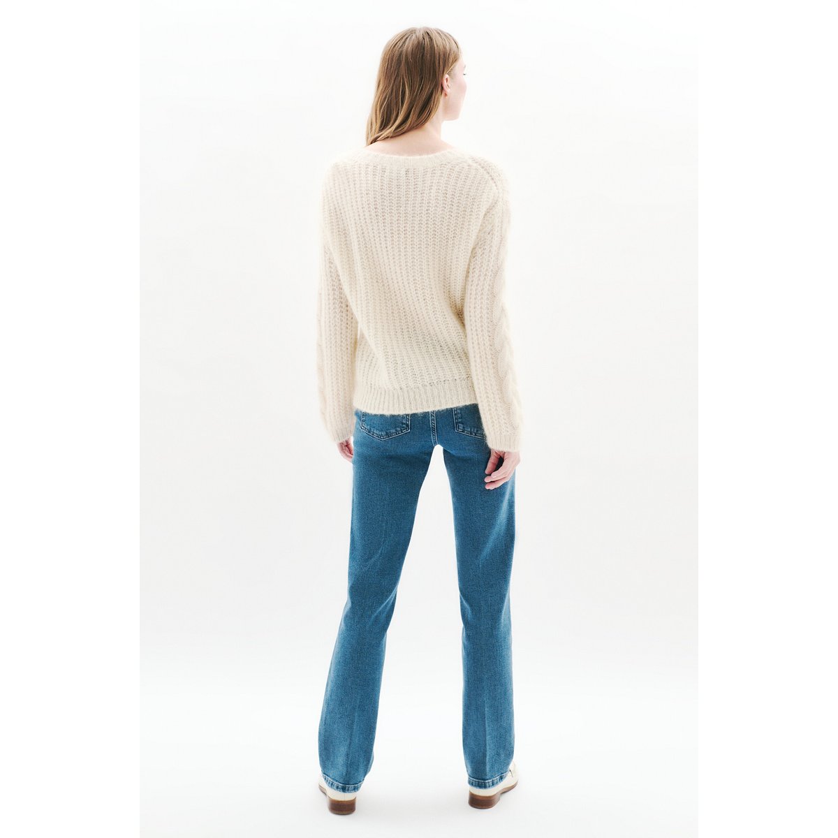 Pull Mleandro bleu gris femme ecru, CAROLL