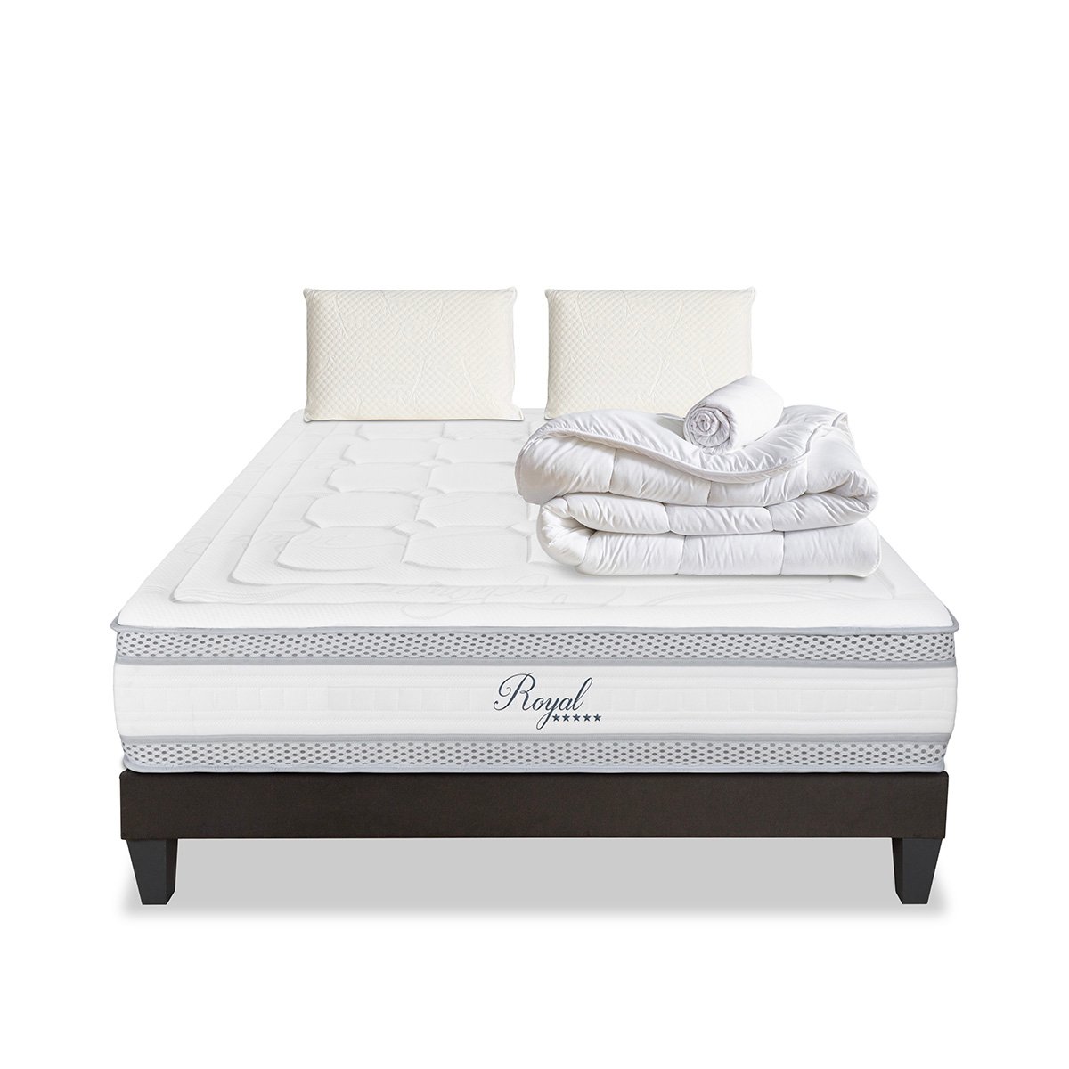 Pack Prêt à dormir ROYAL 5*Matelas Mémoire de forme + Sommier + Accessoires blanc, HYPSOM