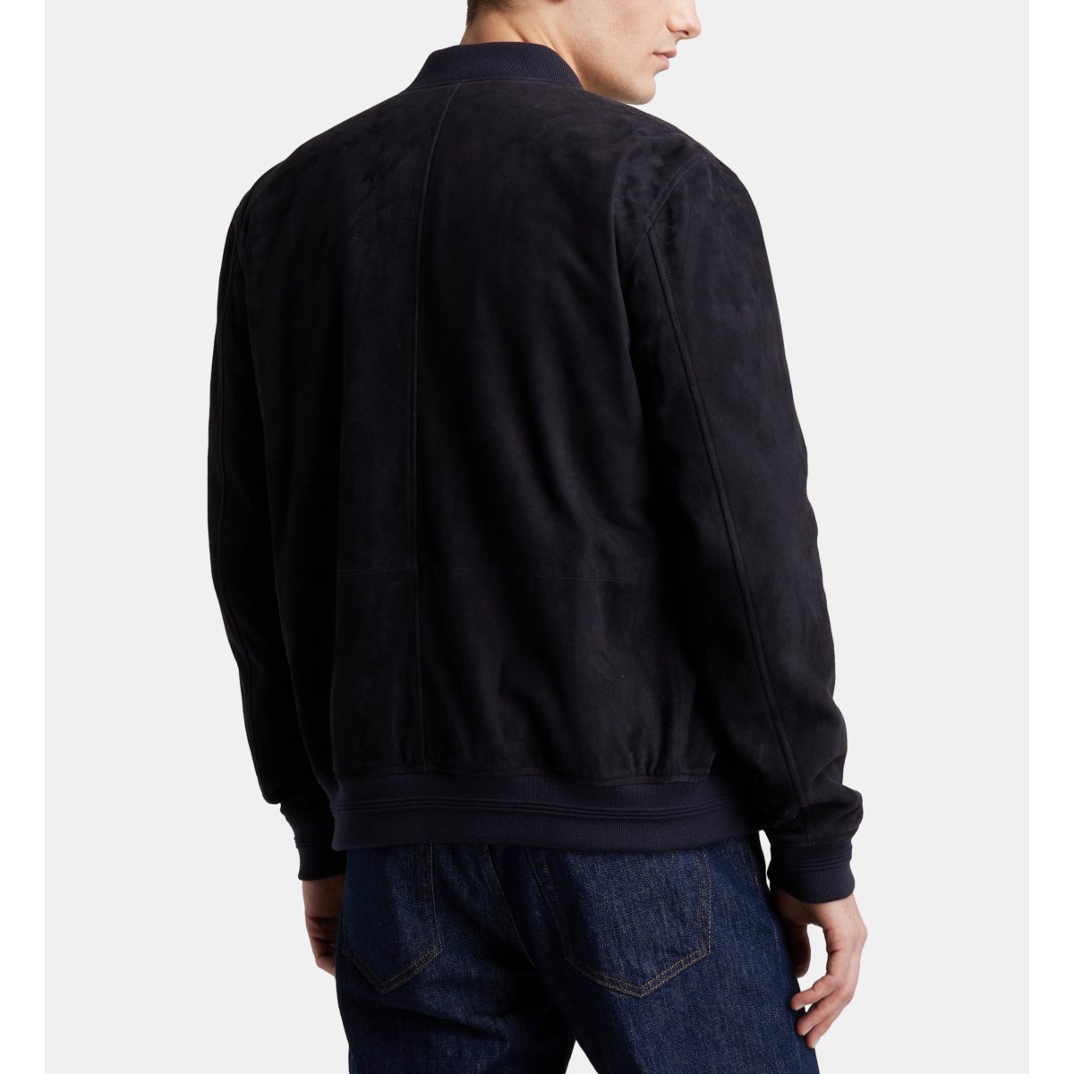 Blouson bomber mapeau en cuir bleu marine, GALERIES LAFAYETTE
