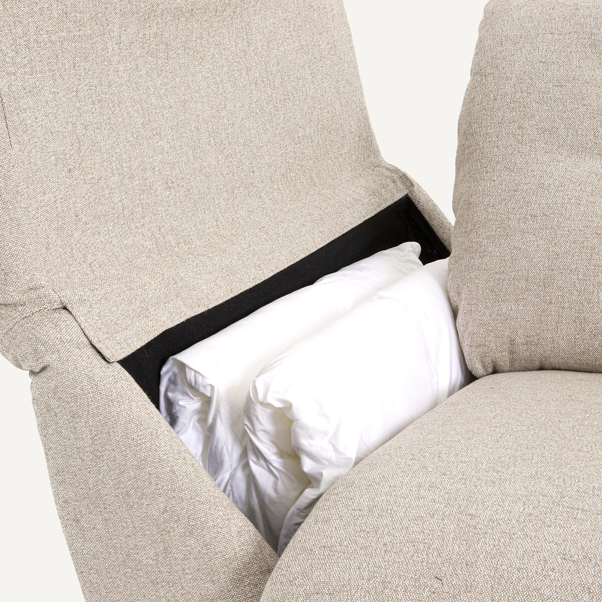 Canapé 3 places convertible en texturé viscose et lin, EDGAR naturel, AM.PM