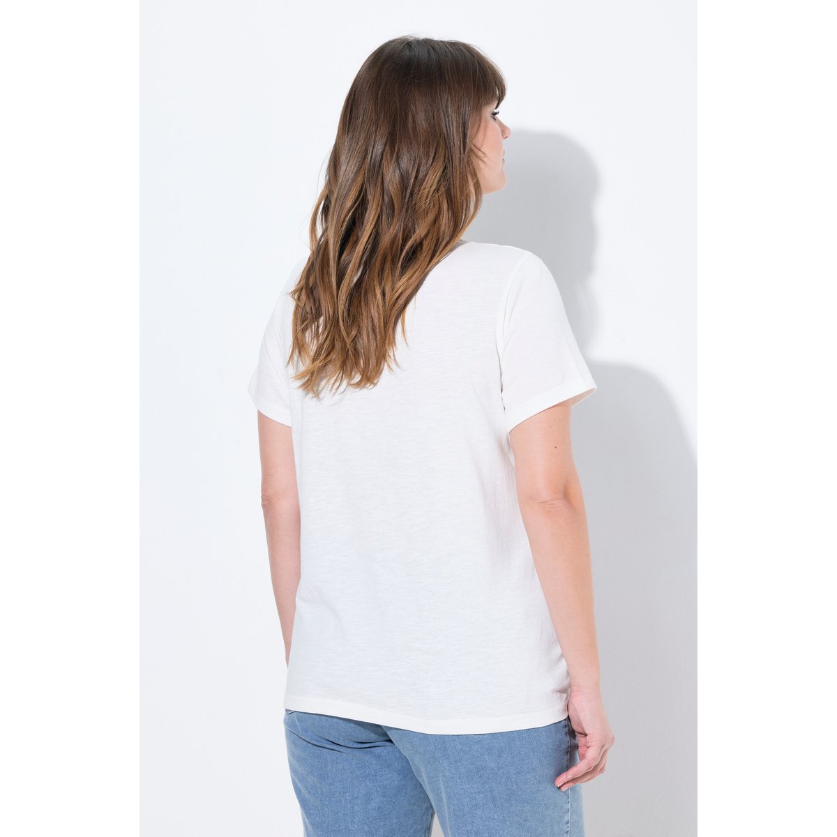 T-shirt, broderie coquelicot, col rond blanc cassé, ULLA POPKEN