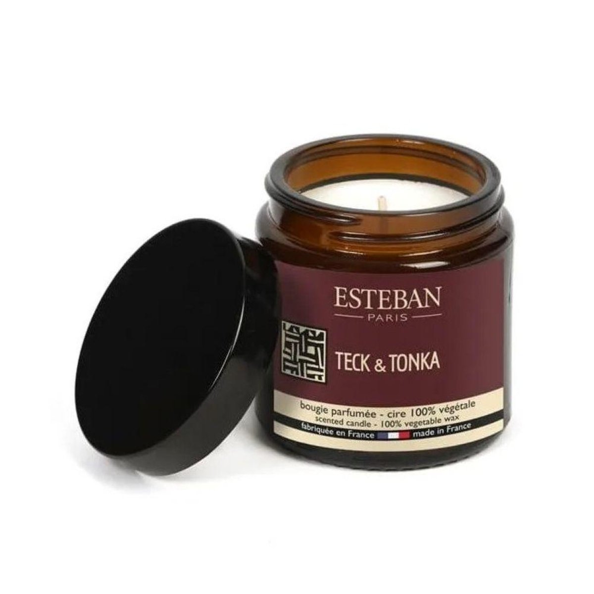 Parfum d'intérieur - Bougie parfumée pommadier Teck & Tonka 90g blanc, ESTEBAN