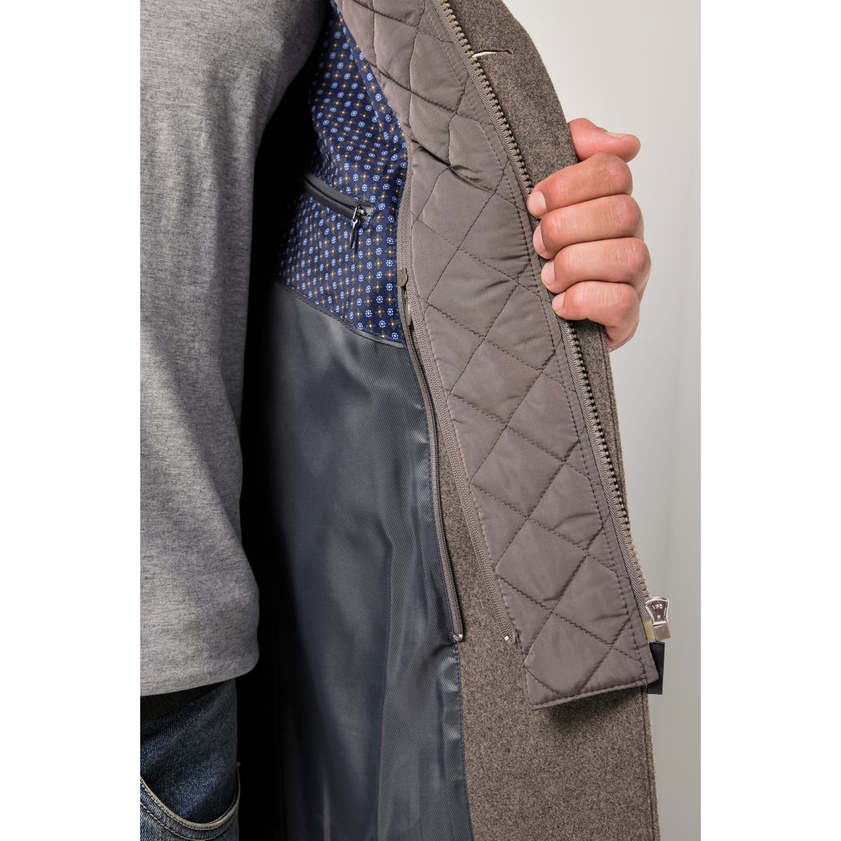 Manteau en laine mélangée olive foncé, JP1880