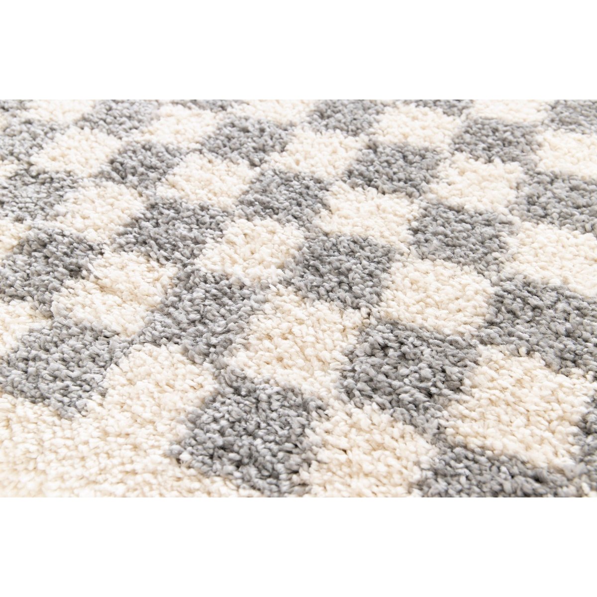 Tapis damier poils longs doux et volumineux CHECKERS gris minéral, AFK LIVING