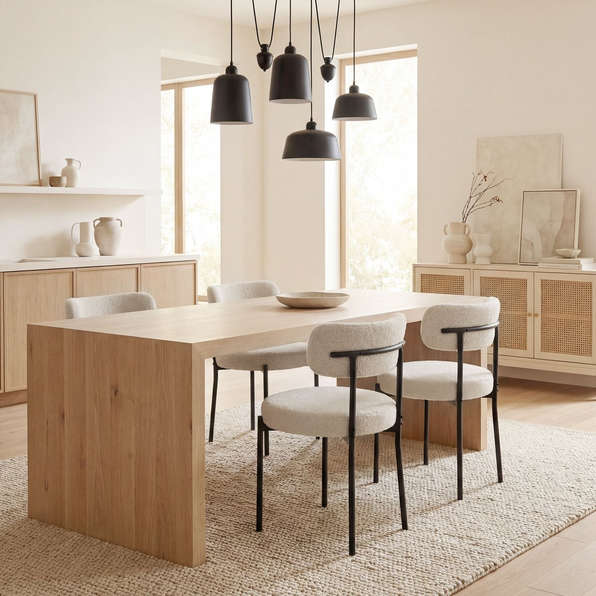 Chaise de salle à manger Tissu bouclette (100 beige, HOMCOM