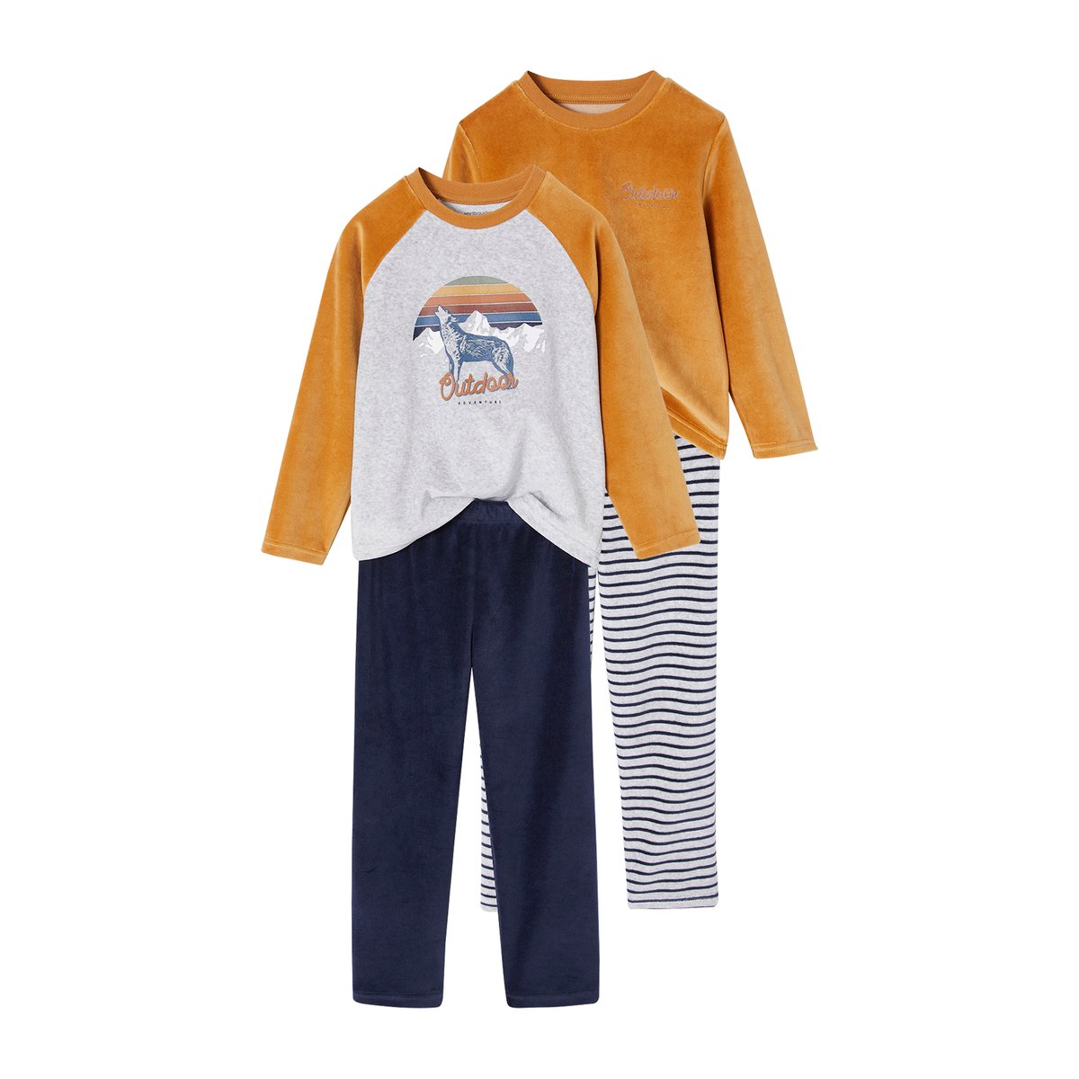 Lot de 2 pyjamas "Loup" en velours caramel, VERTBAUDET