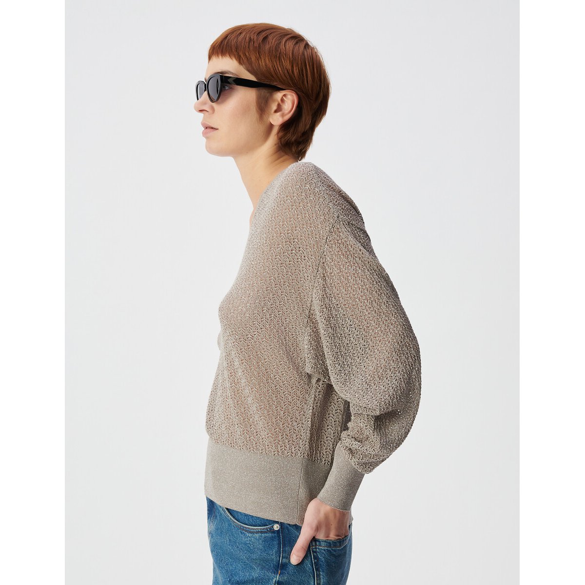 Maglia a maniche lunghe con scollo a V con filato metallizzato deserto, IKKS